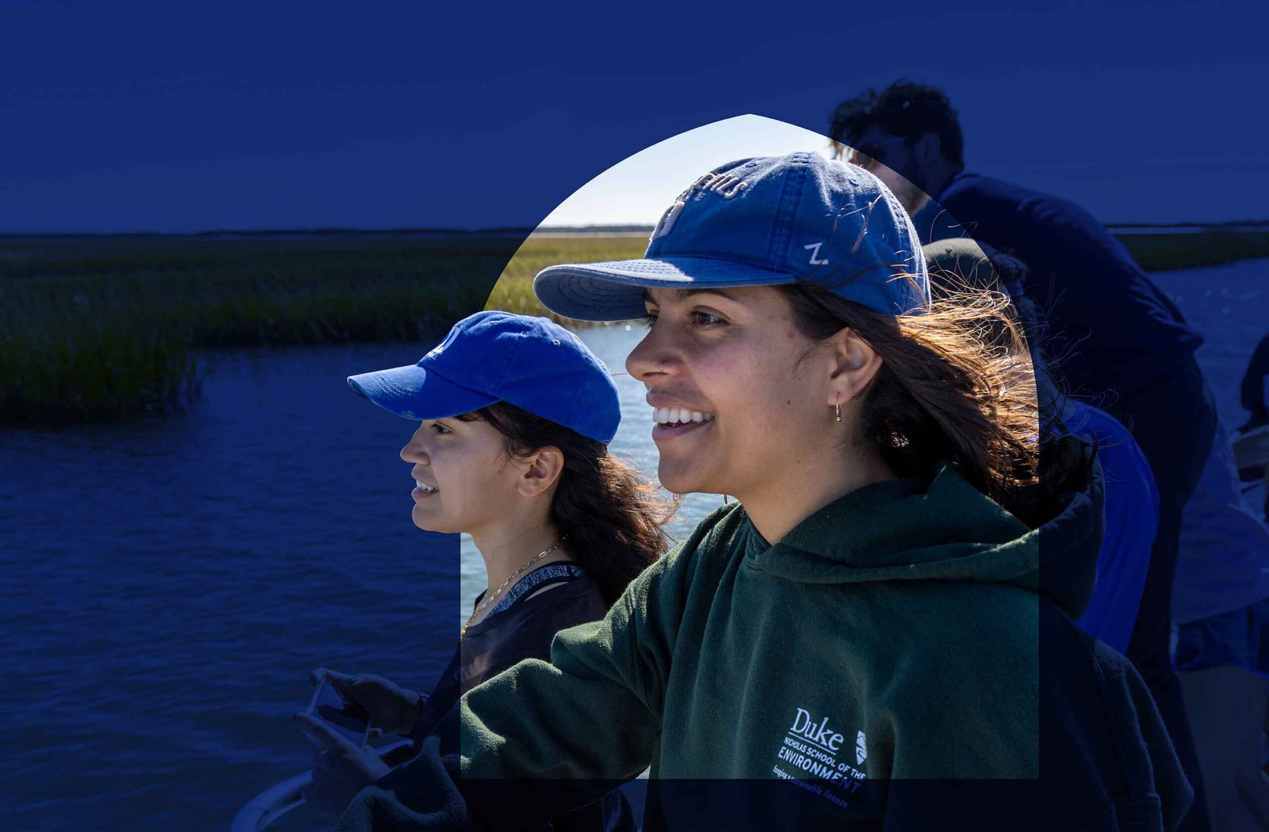 Students from the marine lab out on the water in a boat